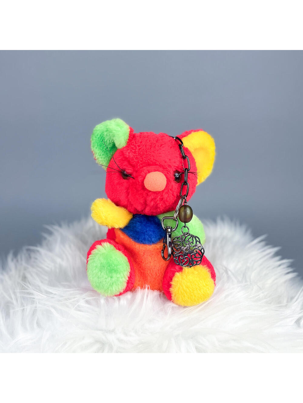Plush Bag Charm | Upcycled Vintage Red Teddy Bear Keychain | Quirky Accessory